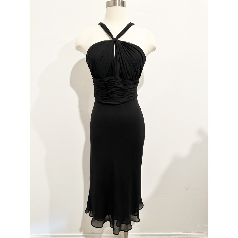 Anne Klein Black Halter Ruched Midi Dress
